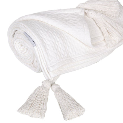 60" X 50" White Woven Cotton Throw Blanket HomeRoots