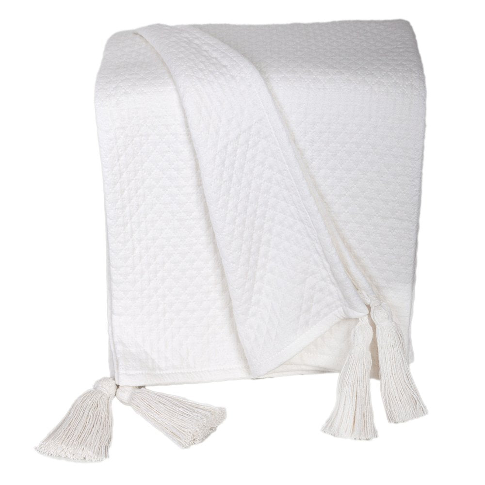 60" X 50" White Woven Cotton Throw Blanket HomeRoots
