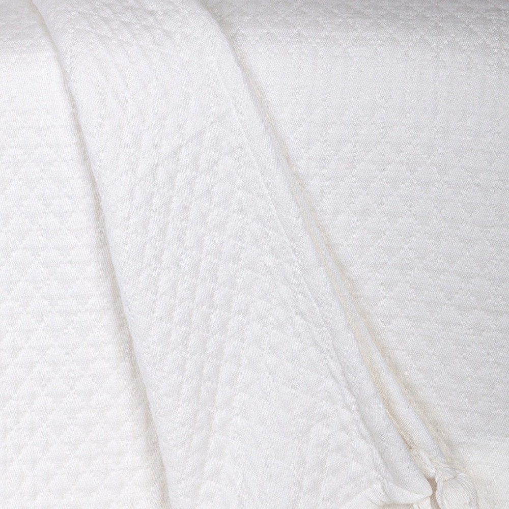 60" X 50" White Woven Cotton Throw Blanket HomeRoots