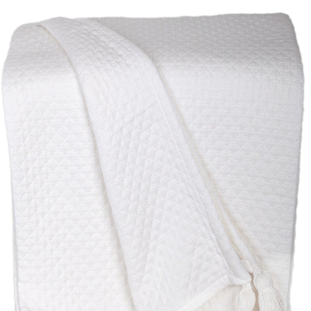 60" X 50" White Woven Cotton Throw Blanket HomeRoots