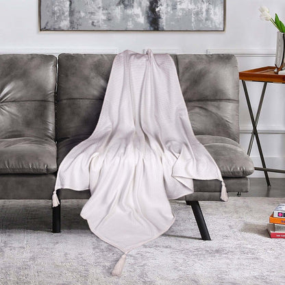 60" X 50" White Woven Cotton Throw Blanket HomeRoots