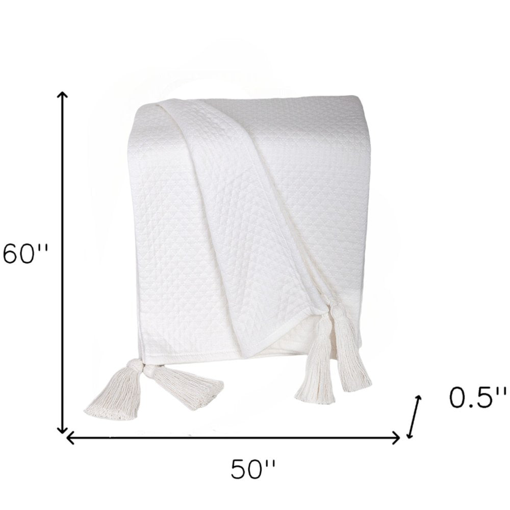 60" X 50" White Woven Cotton Throw Blanket HomeRoots