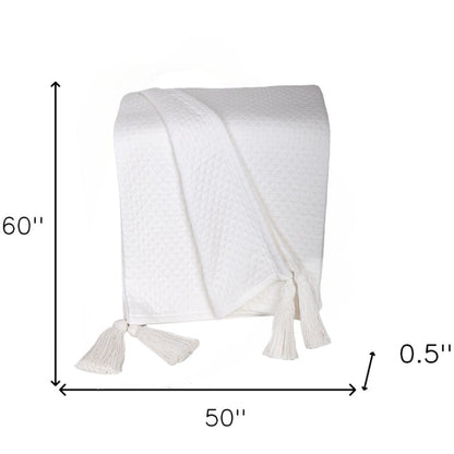 60" X 50" White Woven Cotton Throw Blanket HomeRoots