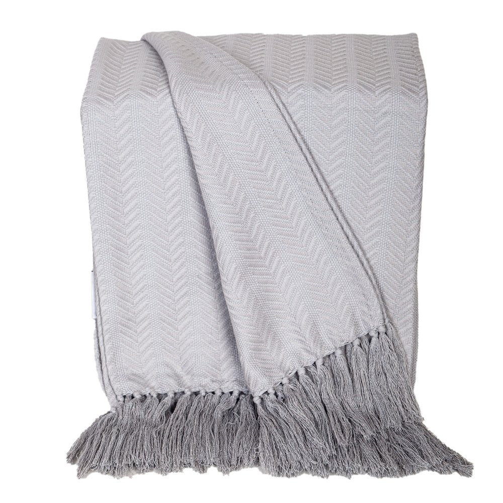 50" X 60" Gray Woven Cotton Herringbone Throw Blanket with Fringe HomeRoots