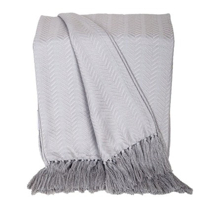 50" X 60" Gray Woven Cotton Herringbone Throw Blanket with Fringe HomeRoots