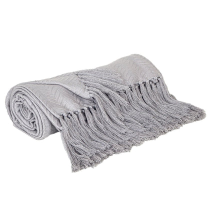 50" X 60" Gray Woven Cotton Herringbone Throw Blanket with Fringe HomeRoots