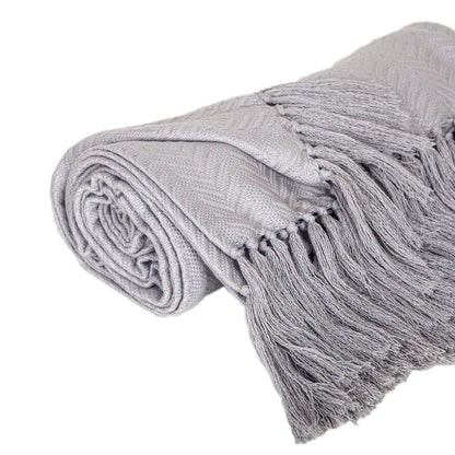 50" X 60" Gray Woven Cotton Herringbone Throw Blanket with Fringe HomeRoots