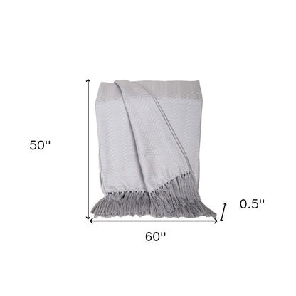 50" X 60" Gray Woven Cotton Herringbone Throw Blanket with Fringe HomeRoots