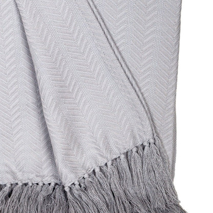 50" X 60" Gray Woven Cotton Herringbone Throw Blanket with Fringe HomeRoots