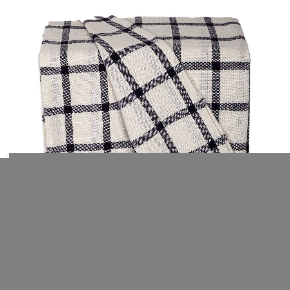 50" X 60" Black and Off White Cotton Woven Plaid Throw Throw Blanket with Fringe HomeRoots