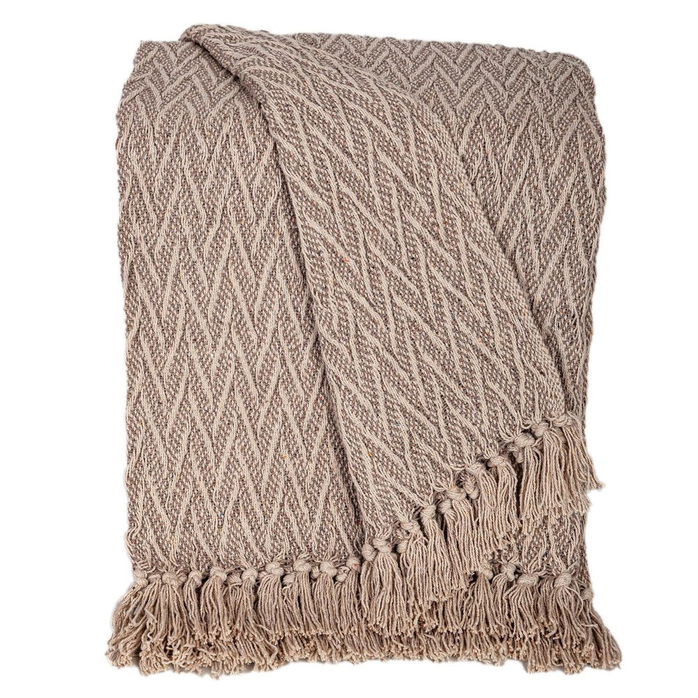 52" X 67" Brown Woven Cotton Chevron Throw Blanket with Fringe HomeRoots