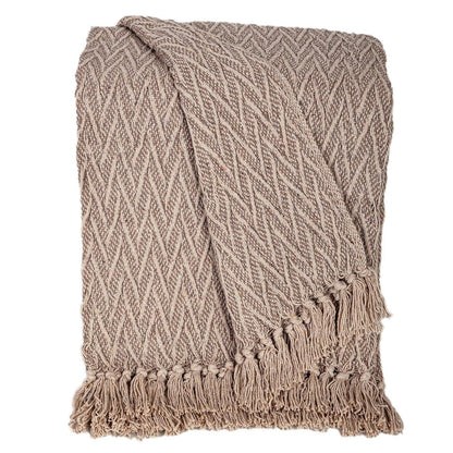 52" X 67" Brown Woven Cotton Chevron Throw Blanket with Fringe HomeRoots