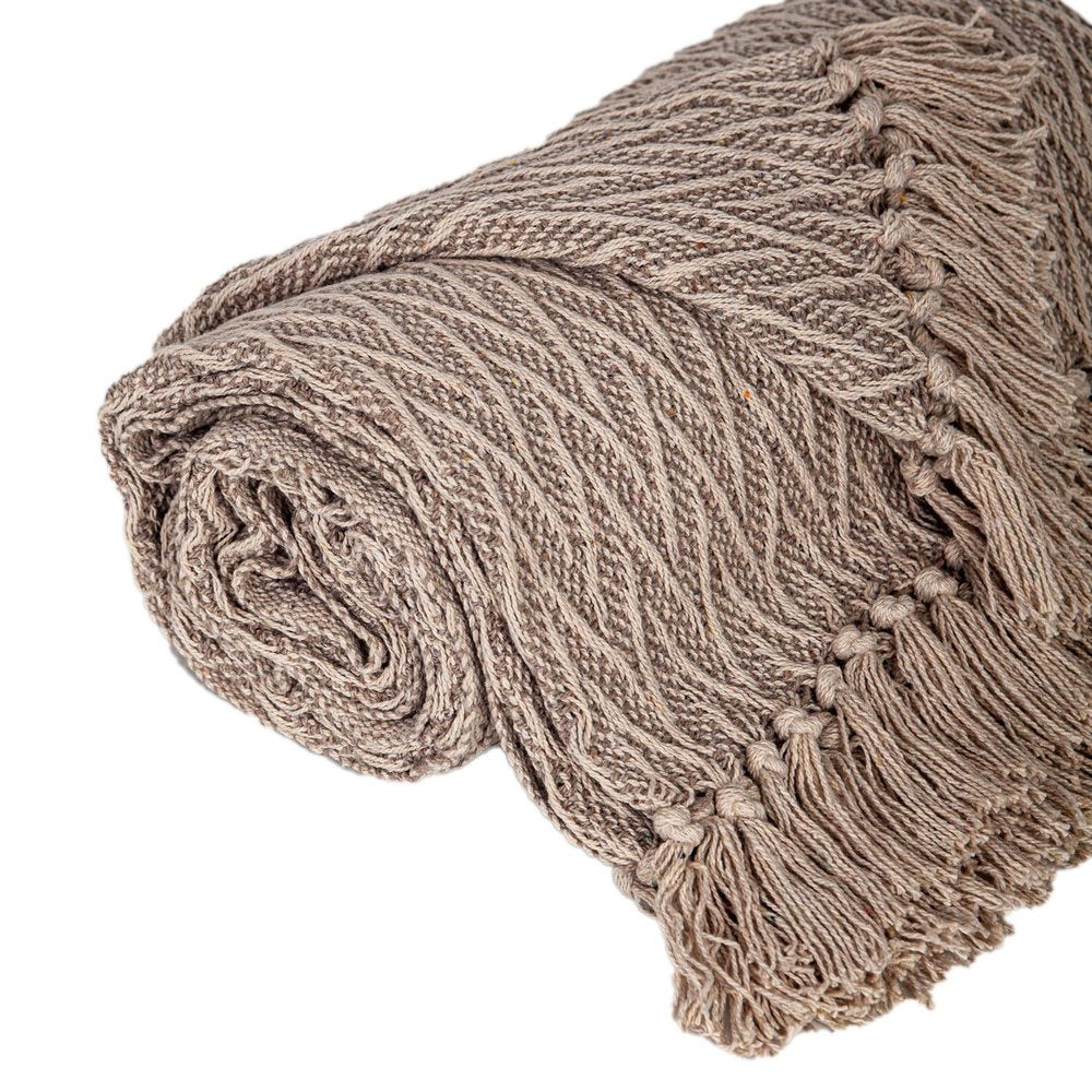 52" X 67" Brown Woven Cotton Chevron Throw Blanket with Fringe HomeRoots