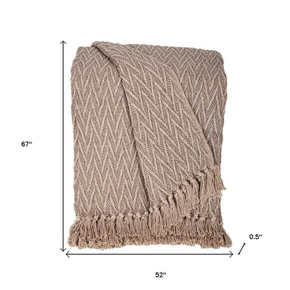 52" X 67" Brown Woven Cotton Chevron Throw Blanket with Fringe HomeRoots