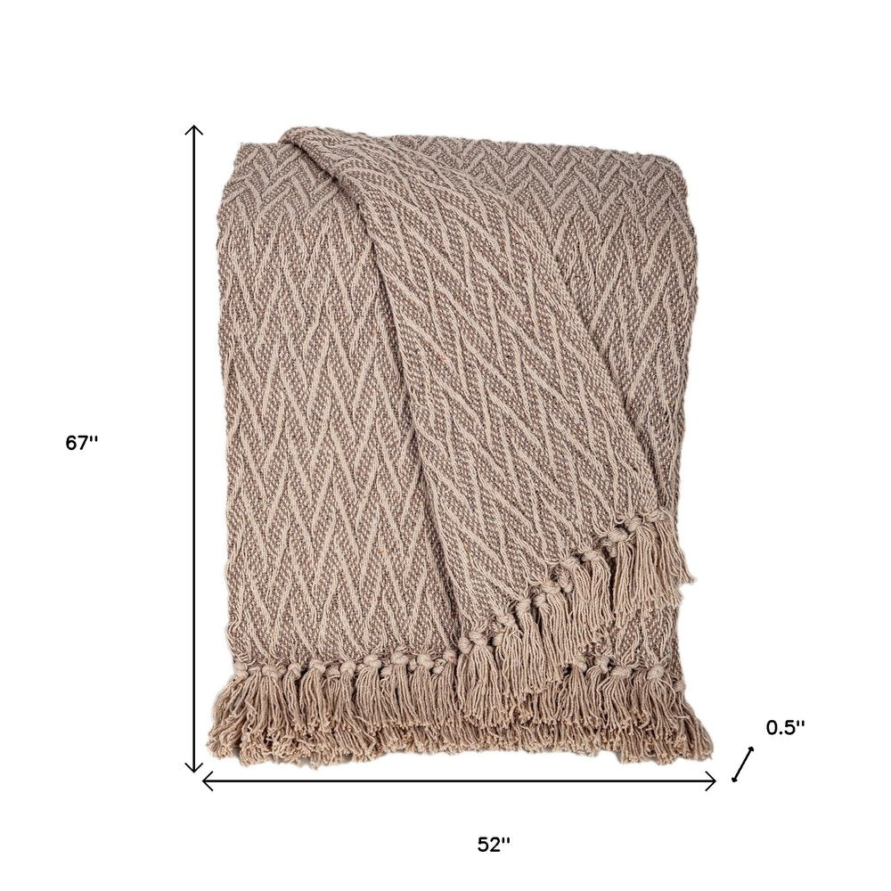 52" X 67" Brown Woven Cotton Chevron Throw Blanket with Fringe HomeRoots