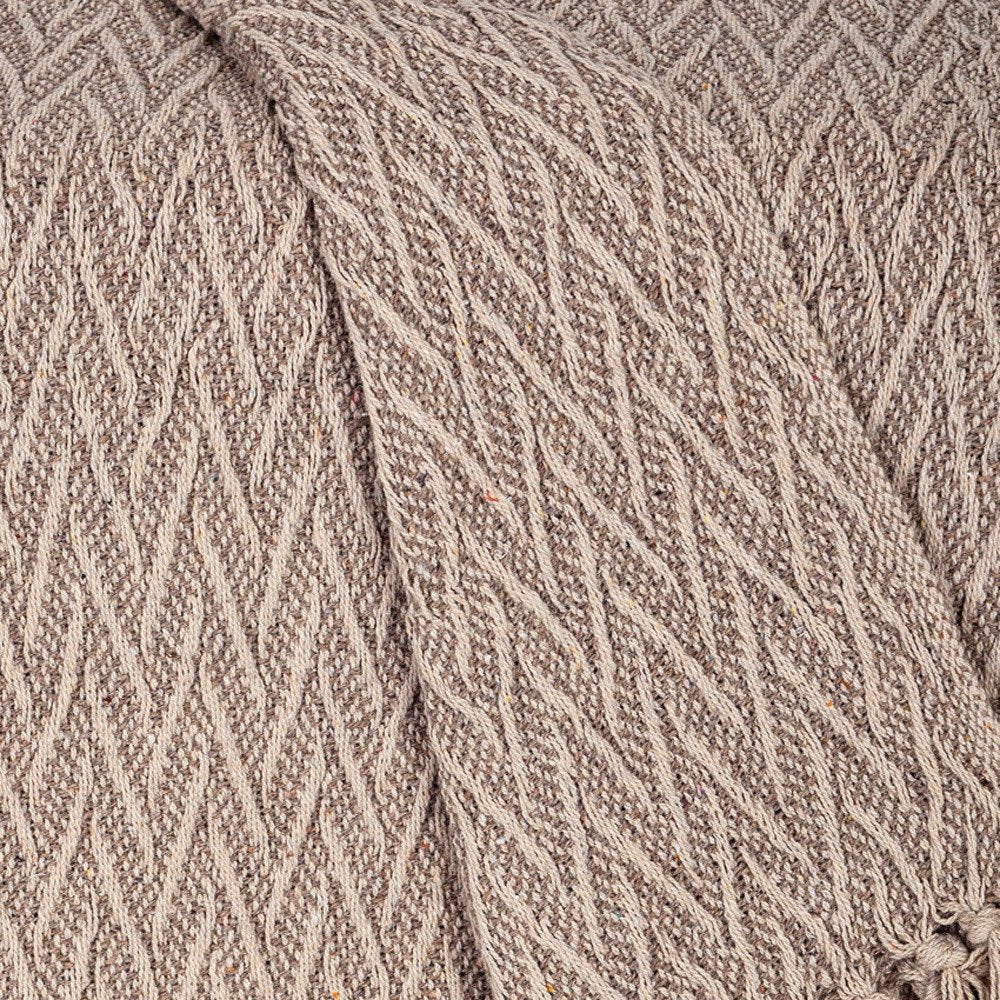 52" X 67" Brown Woven Cotton Chevron Throw Blanket with Fringe HomeRoots