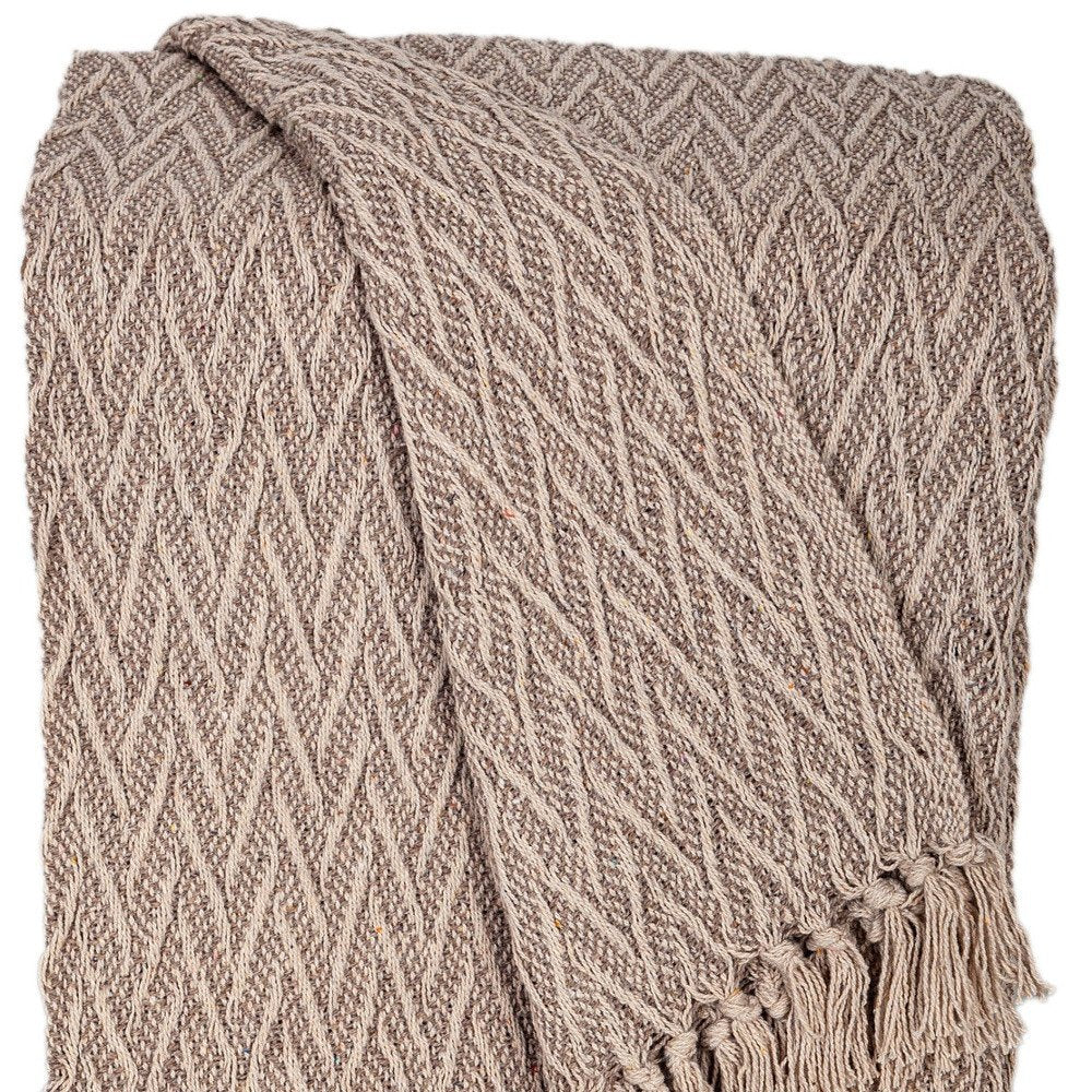 52" X 67" Brown Woven Cotton Chevron Throw Blanket with Fringe HomeRoots