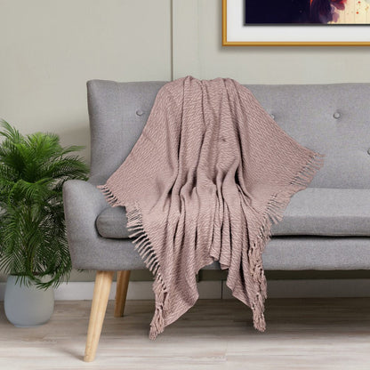 52" X 67" Brown Woven Cotton Chevron Throw Blanket with Fringe HomeRoots