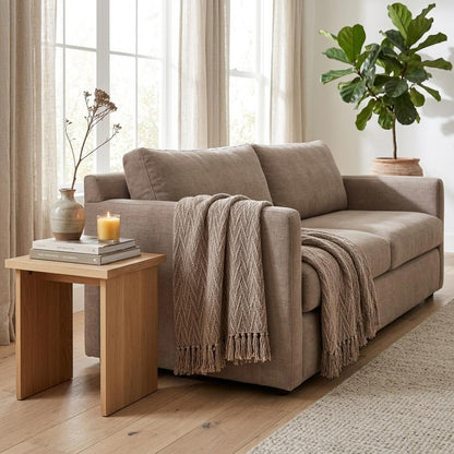 52" X 67" Brown Woven Cotton Chevron Throw Blanket with Fringe HomeRoots
