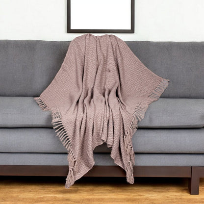 52" X 67" Brown Woven Cotton Chevron Throw Blanket with Fringe HomeRoots