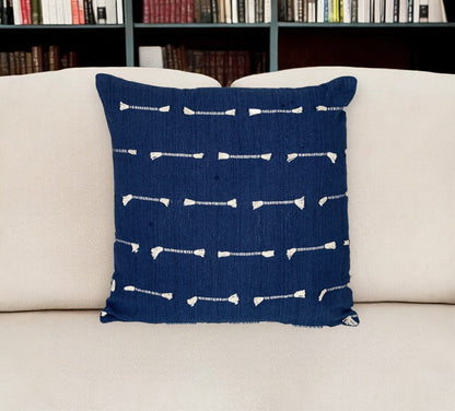 18" Dark Blue Striped Cotton Throw Pillow With Texture FurniFindUSA