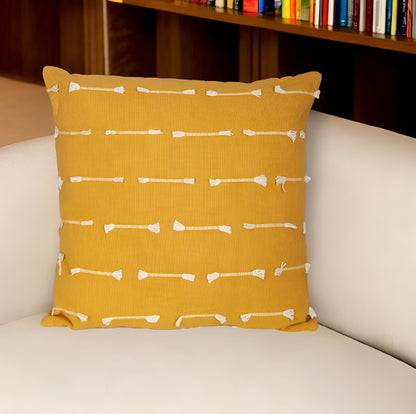 18" Yellow Striped Cotton Throw Pillow With Texture