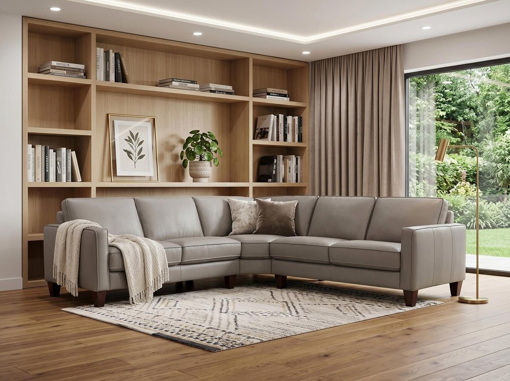 Gray Leather L Shaped Three Piece Corner Sectional HomeRoots