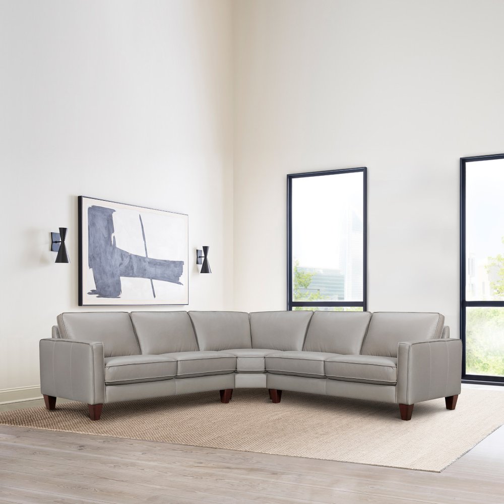 Gray Leather L Shaped Three Piece Corner Sectional HomeRoots