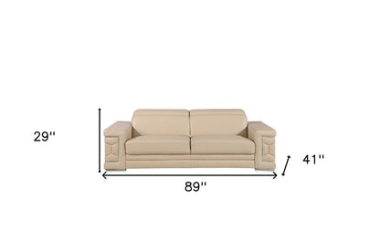 89" Beige Leather Sofa With Silver Legs HomeRoots