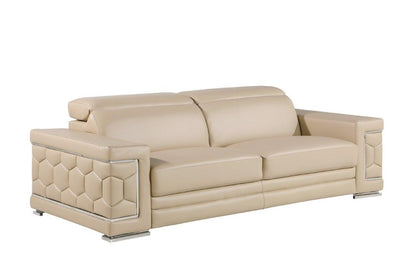 89" Beige Leather Sofa With Silver Legs HomeRoots