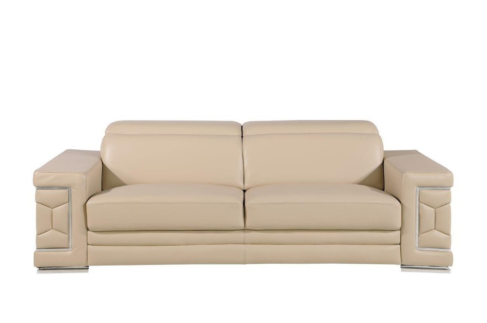 89" Beige Leather Sofa With Silver Legs HomeRoots