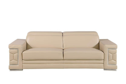 89" Beige Leather Sofa With Silver Legs HomeRoots