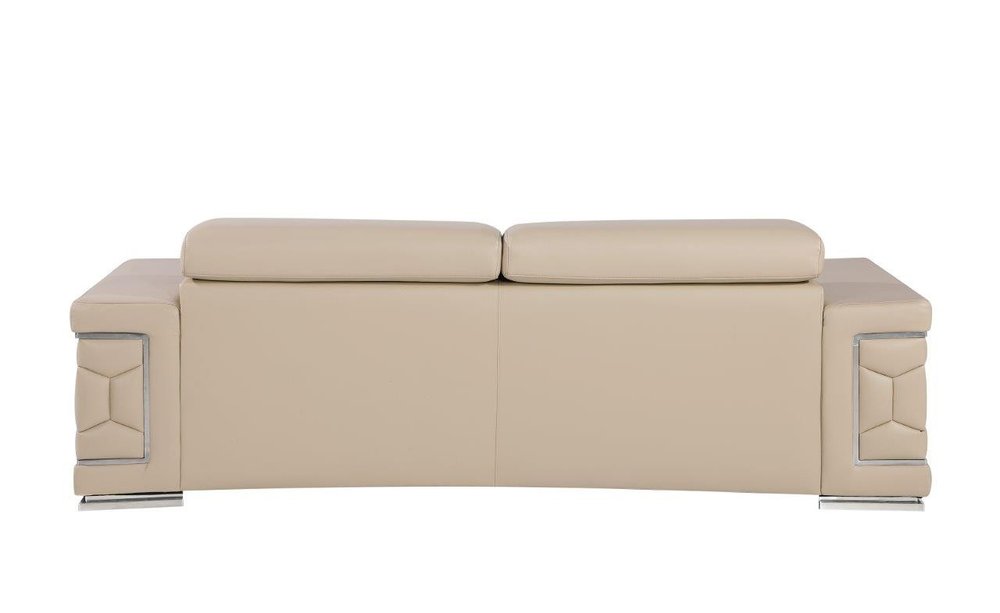 89" Beige Leather Sofa With Silver Legs HomeRoots