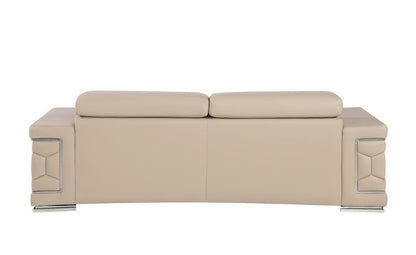 89" Beige Leather Sofa With Silver Legs HomeRoots