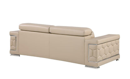 89" Beige Leather Sofa With Silver Legs HomeRoots