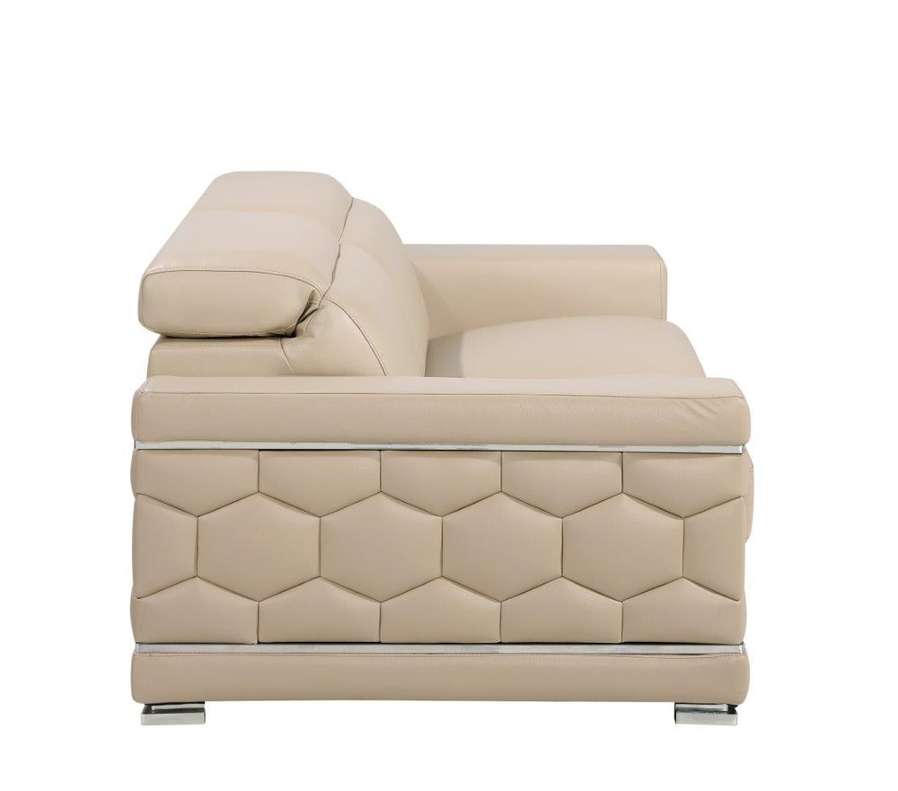 89" Beige Leather Sofa With Silver Legs HomeRoots