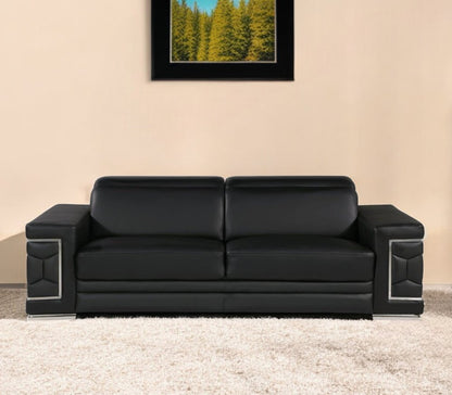 89" Black Leather Sofa With Silver Legs HomeRoots