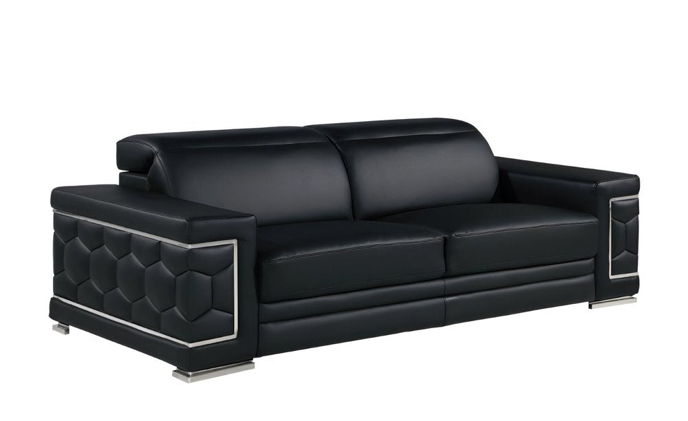 89" Black Leather Sofa With Silver Legs HomeRoots