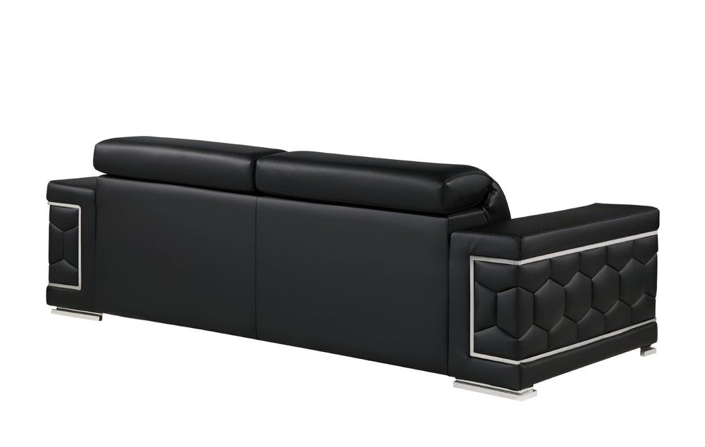 89" Black Leather Sofa With Silver Legs HomeRoots