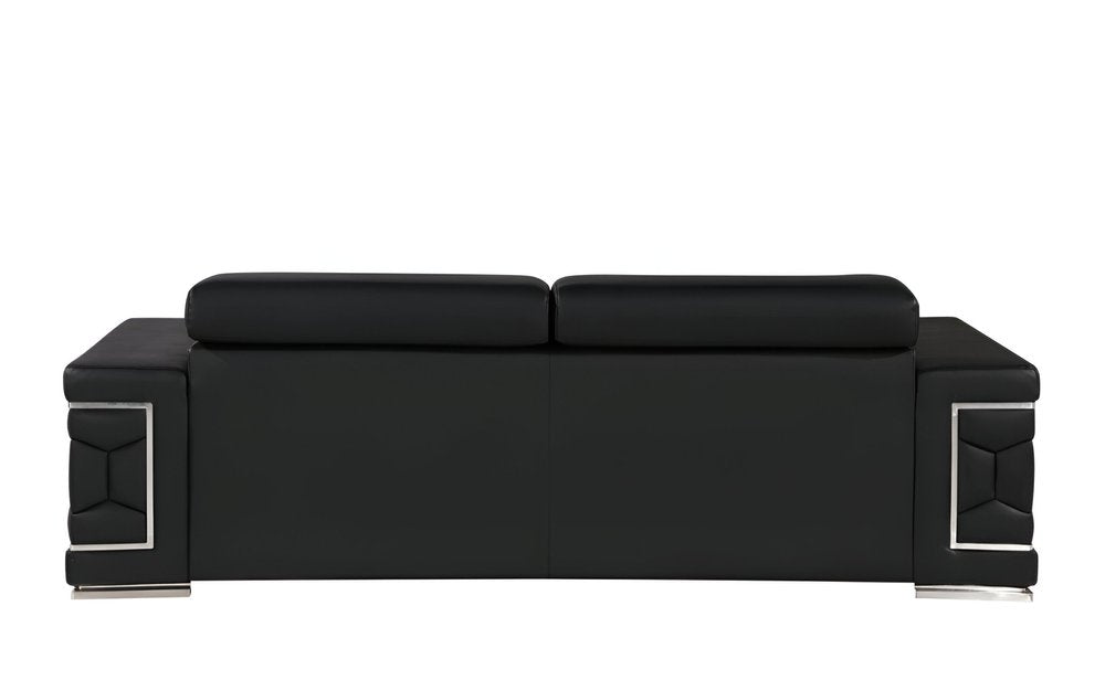 89" Black Leather Sofa With Silver Legs HomeRoots