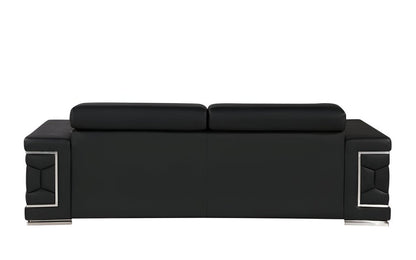 89" Black Leather Sofa With Silver Legs HomeRoots