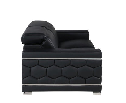 89" Black Leather Sofa With Silver Legs HomeRoots