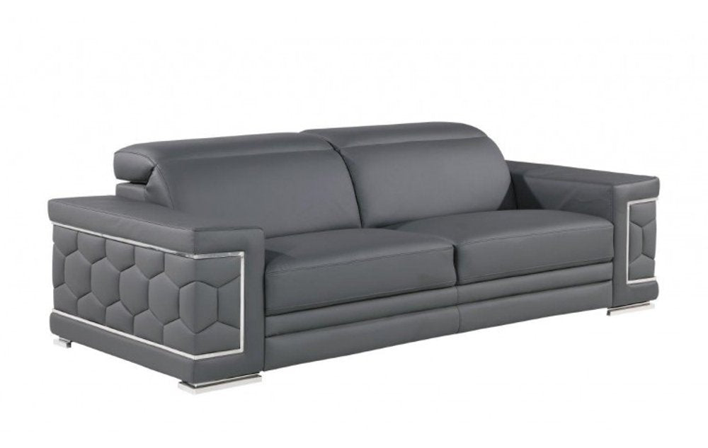 89" Gray Leather Sofa With Silver Legs HomeRoots