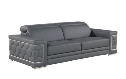 89" Gray Leather Sofa With Silver Legs HomeRoots
