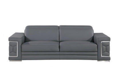 89" Gray Leather Sofa With Silver Legs HomeRoots