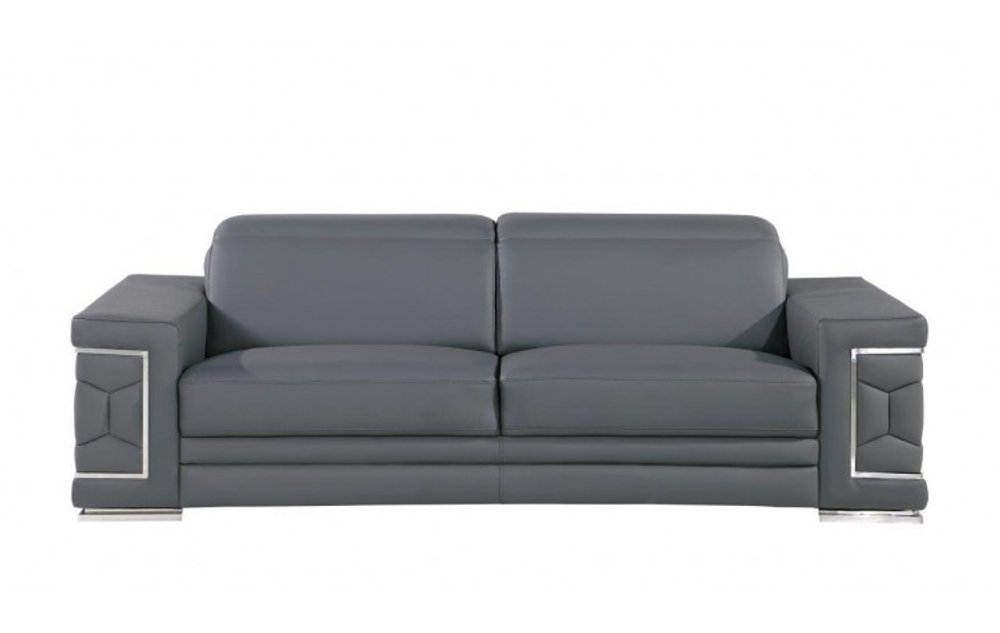 89" Gray Leather Sofa With Silver Legs HomeRoots