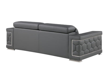 89" Gray Leather Sofa With Silver Legs HomeRoots