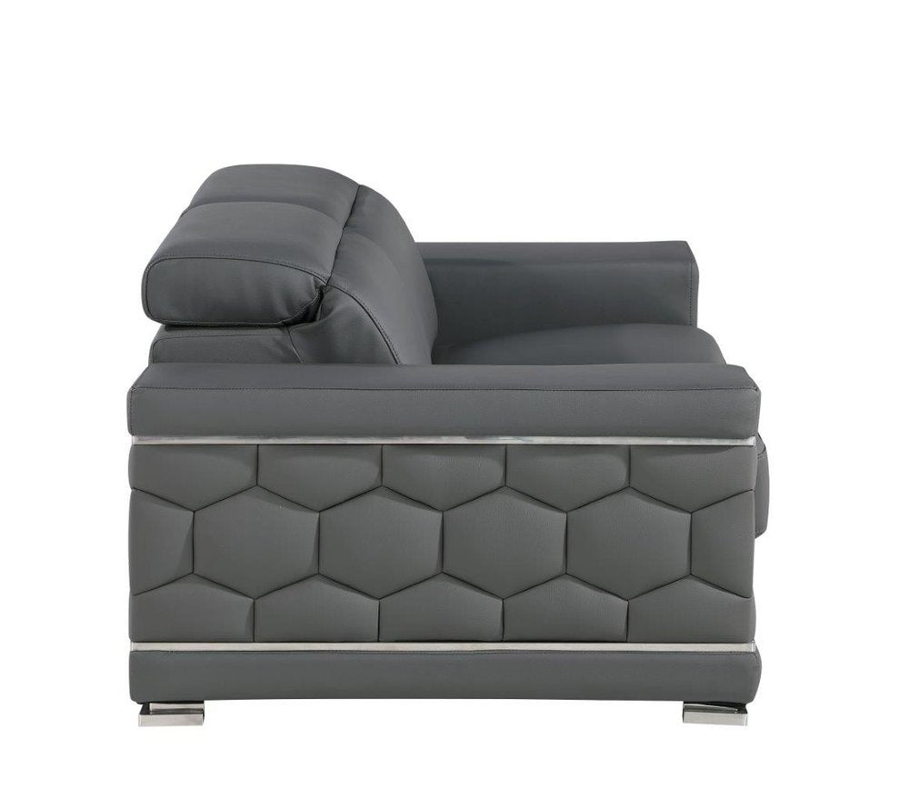 89" Gray Leather Sofa With Silver Legs HomeRoots