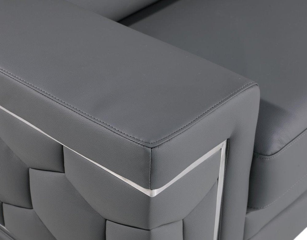89" Gray Leather Sofa With Silver Legs HomeRoots