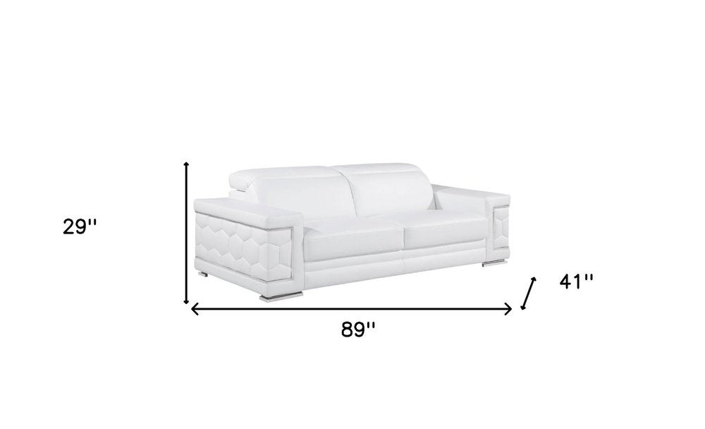 89" White Leather Sofa HomeRoots